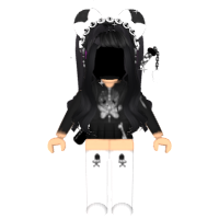 Cute roblox cartoon girl with chestnut bun with a black hoodie emo